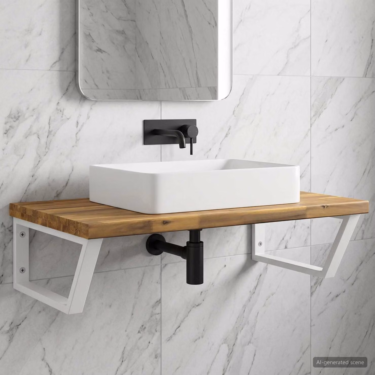 vidaXL Mensola da Parete con Bordo Vivo per Lavabo Bianco