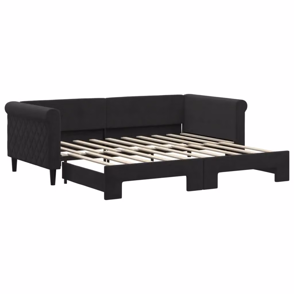 Divano Letto Moderno vidaXL in Velluto Nero con Letto Estraibile per Soggiorno e Camera da Letto L/P/H: 219 x 90 x 68 cm – 2