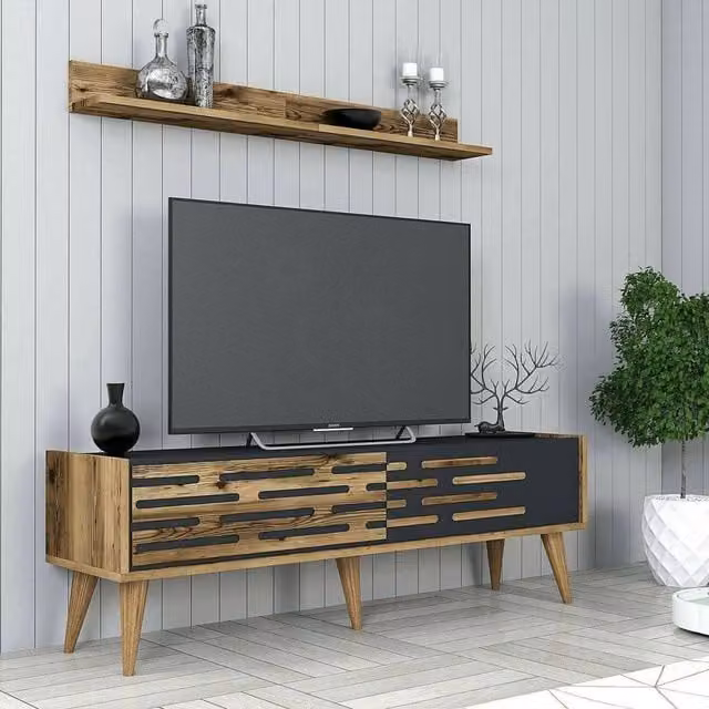 Mobile porta TV Arsiero moderno, credenza da soggiorno in noce e antracite, L 140 x P 45 x H 35 cm