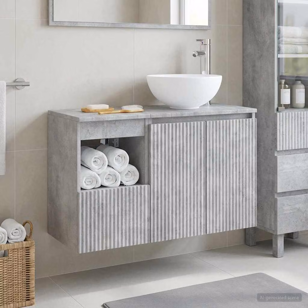 Set di mobili per il bagno moderno vidaXL composto da mobile lavabo e pensile in legno, colore grigio opaco