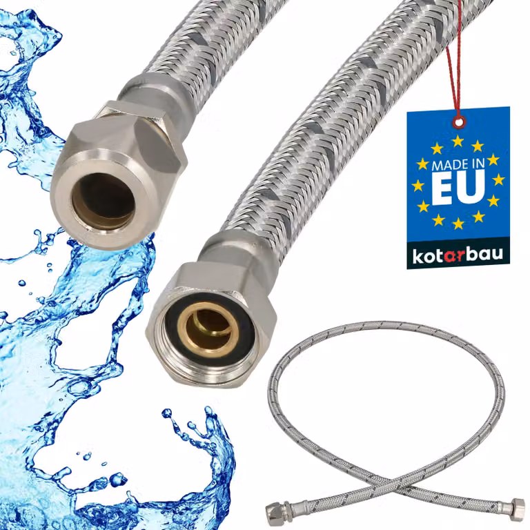 KOTARBAU® Tubo Flessibile per Rubinetto 3/8“ x 3/8“ Tubo di Raccordo 120cm Dado Girevole x Raccordo a Pressare Acciaio Inox