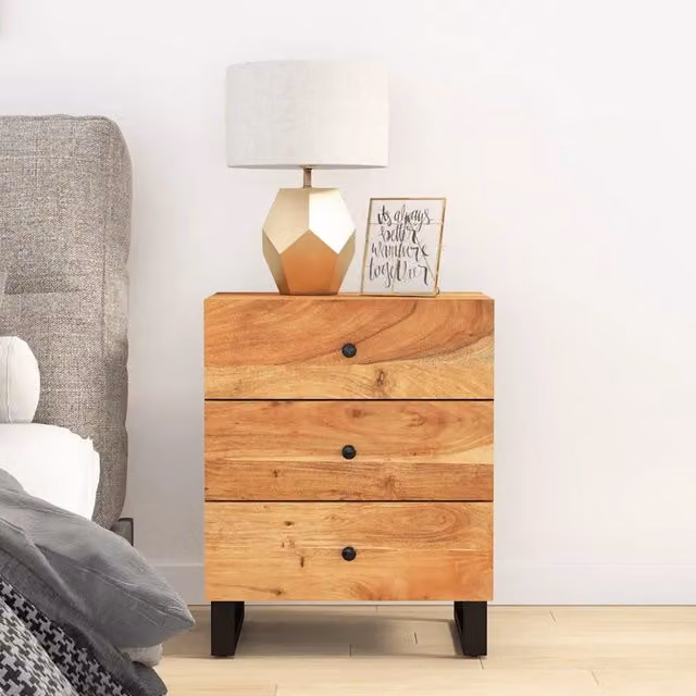 Comodino in legno di acacia e metallo stile industriale vidaXL marrone L: 50 cm, P: 33 cm, H: 62 cm – 1