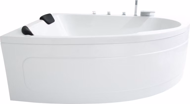 Vasca da bagno angolare Basera Guam sinistra 180 x 130 cm per 2 persone con cascata, ambiente LED e poggiatesta