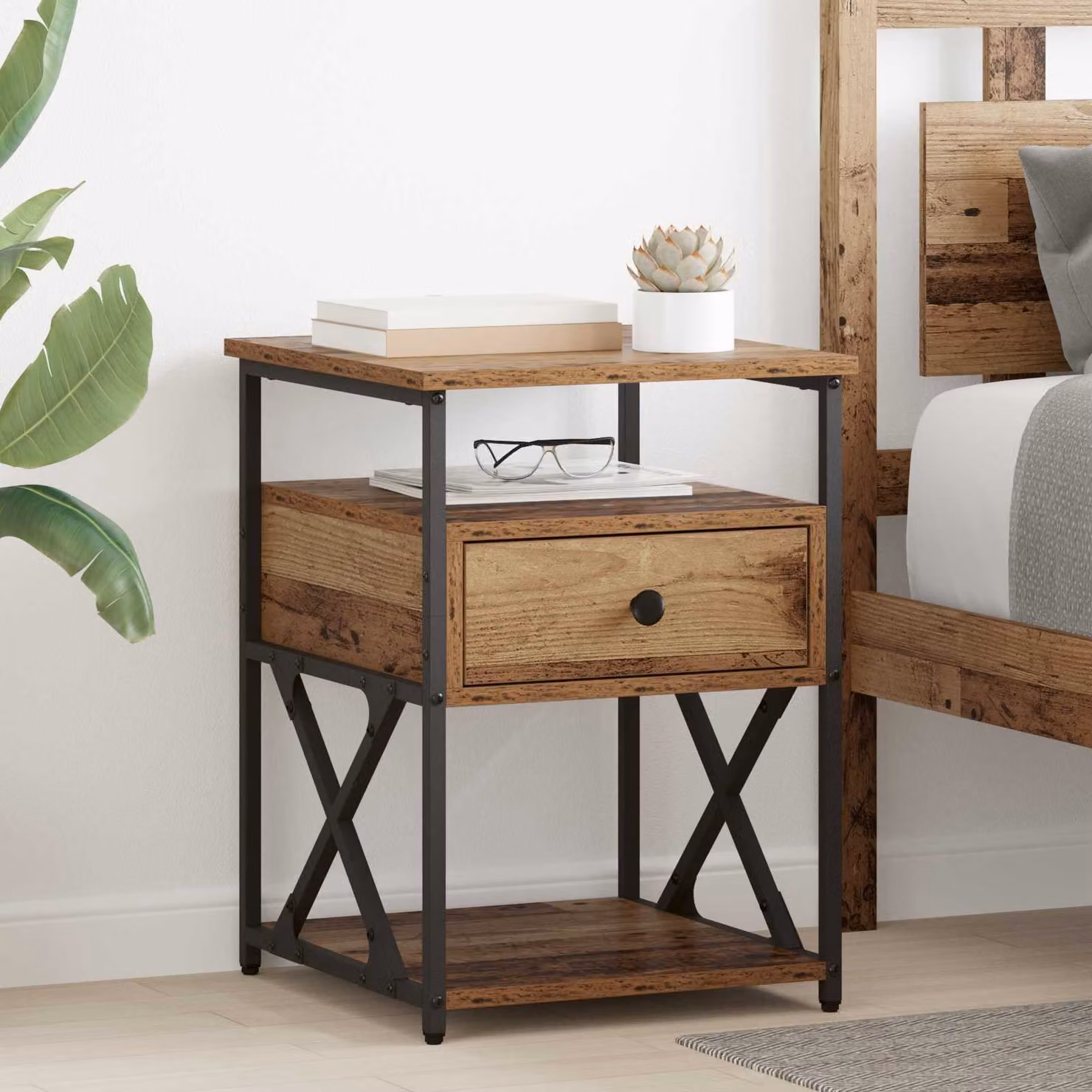 Set di 2 Armadi da Notte vidaXL in Legno Vecchio Marrone L: 40 cm, P: 42 cm, H: 55 cm