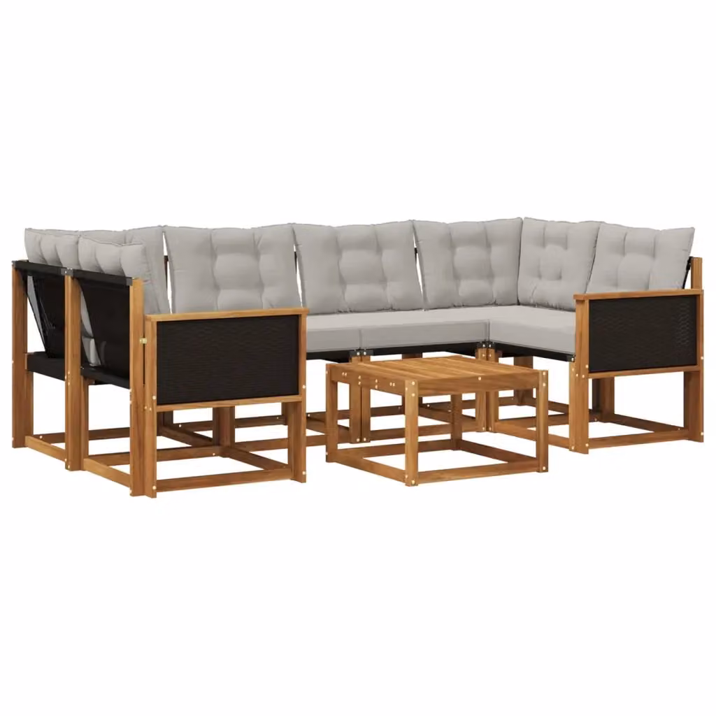 Set di divani da esterno a L con tavolino vidaXL in legno di acacia, 7 pezzi, Marrone e Grigio – 2