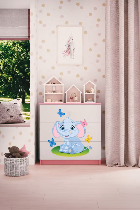 Cassettiera per bambini elefante nel colore rosa Babydreams