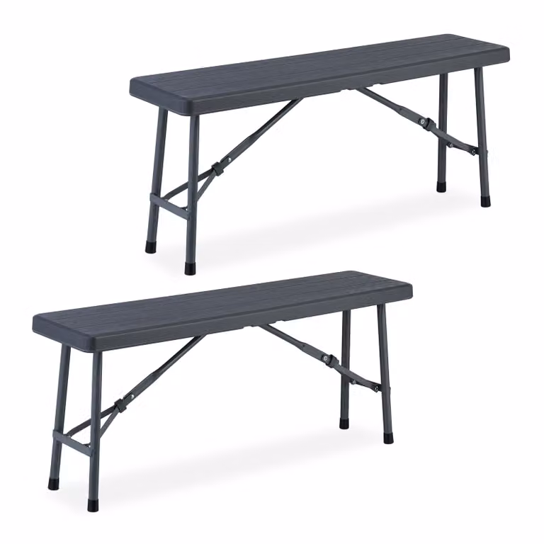 Set di 2 panche da birreria Relaxdays, pieghevoli, in plastica e acciaio, per campeggio, balcone e giardino, A x L x P: 42 x 100 x 25 cm, grigio
