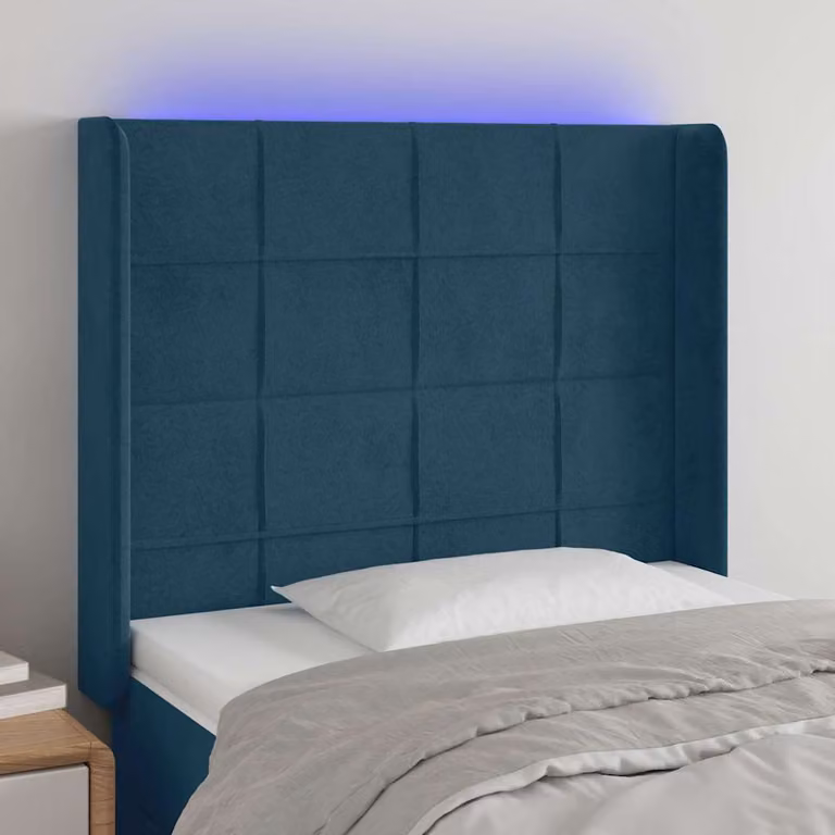 Testiera con LED e porta USB vidaXL in velluto blu scuro L: 103 cm, P: 16 cm, H: 118-128 cm