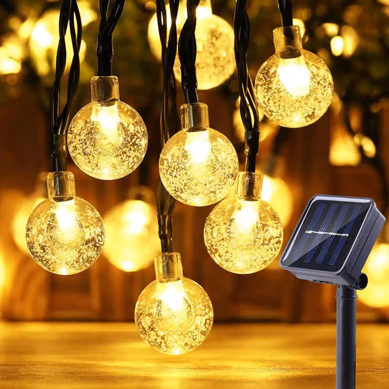 Catena luminosa solare, 11 metri, 60 LED, luce bianco caldo, 8 modalità