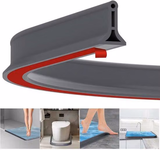 Supporti per gocce d'acqua per doccia - Adesivi - 200 x 4 cm - Gomma - Barriera flessibile - Fermagocce - Bordatura protettiva - Supporti per gocce d'acqua