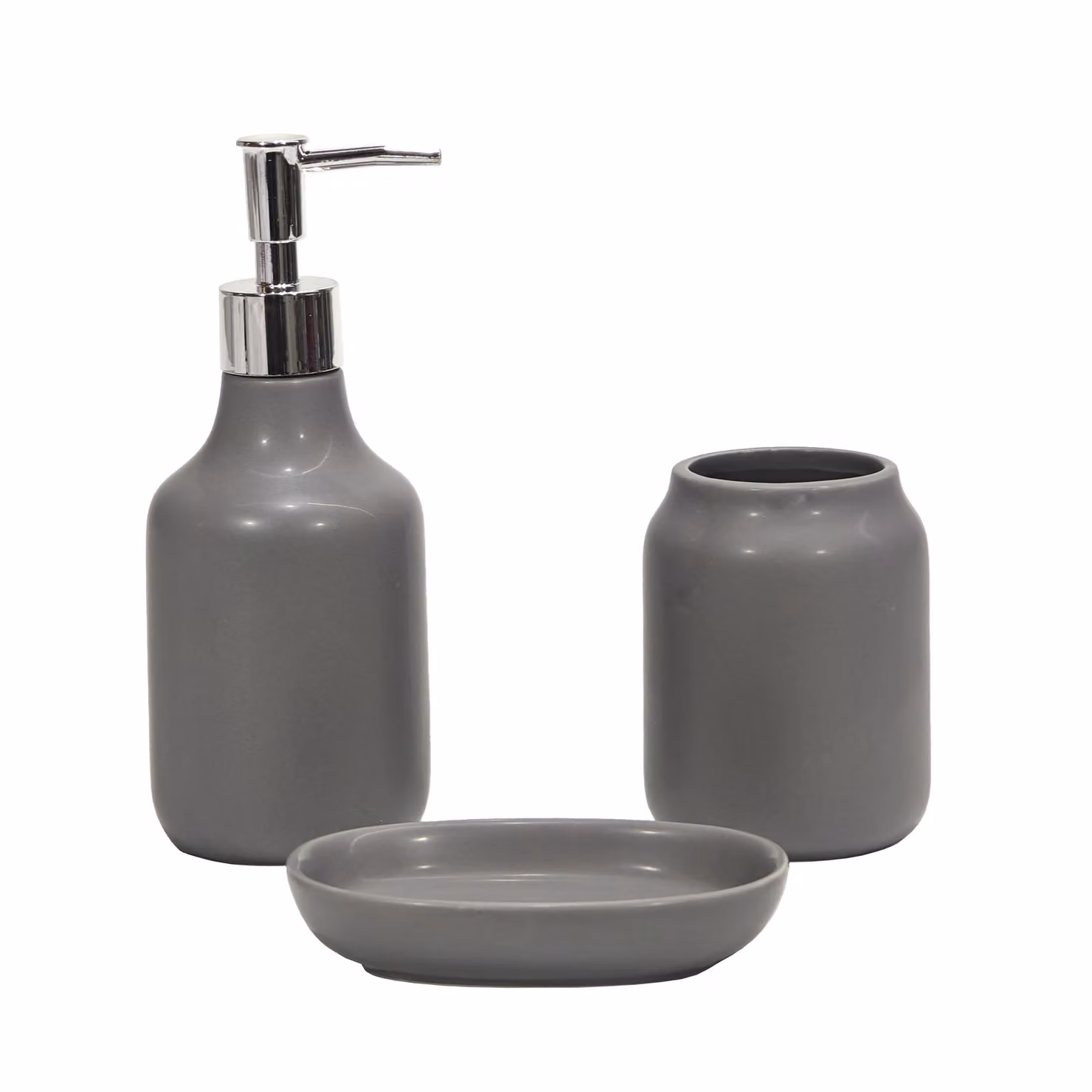 VESTIAMO CASA Set Bagno in Ceramica Grigio composto da Dispenser di Sapone, Portaspazzolini e Portasapone