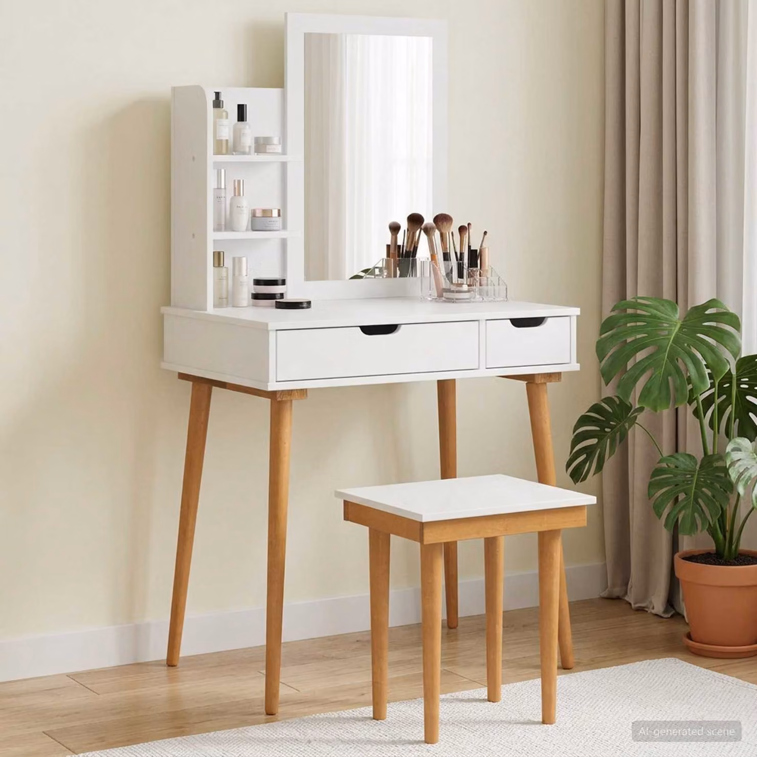 Set Tavolo da Trucco vidaXL FAUSKE 4 pz Bianco L: 76 cm, P: 50 cm, H: 143 cm