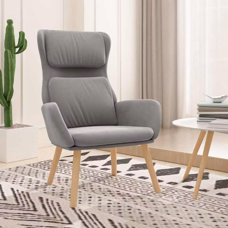 Poltrona Relax vidaXL in Velluto Grigio Chiaro con Struttura in Metallo e Legno