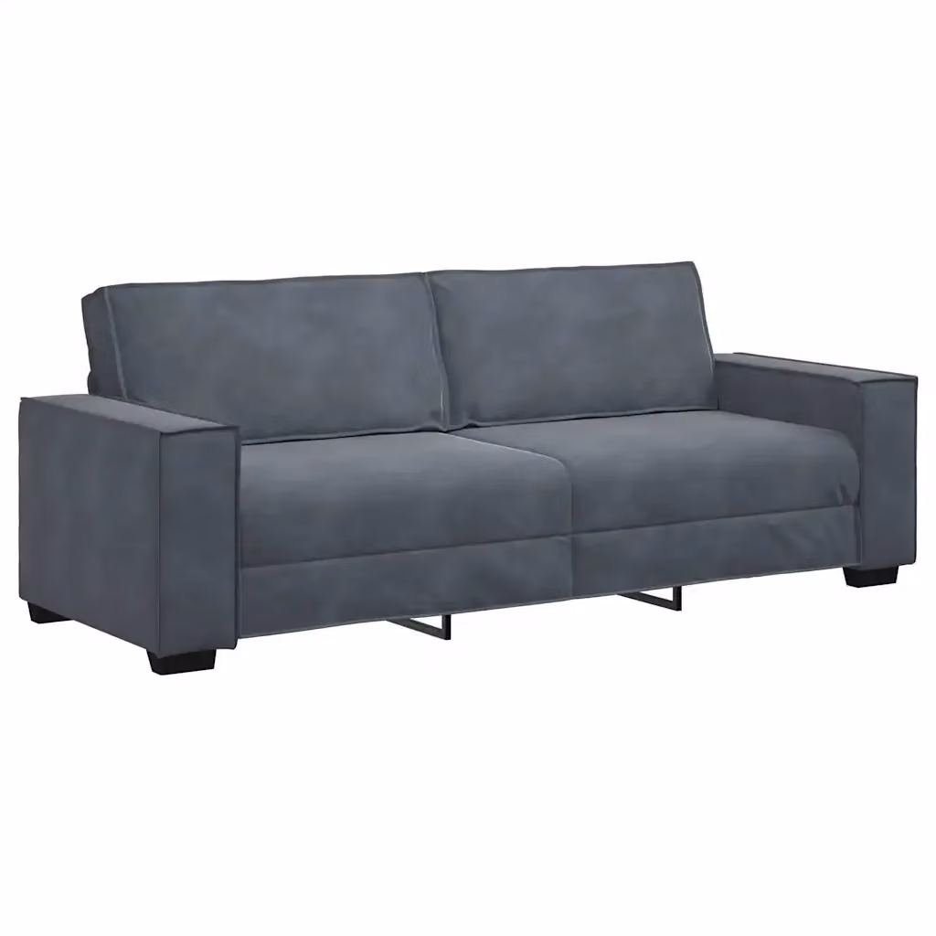 Divano a 3 posti moderno vidaXL in velluto grigio con cuscini inclusi L: 220 cm, P: 78 cm, H: 84 cm – 2