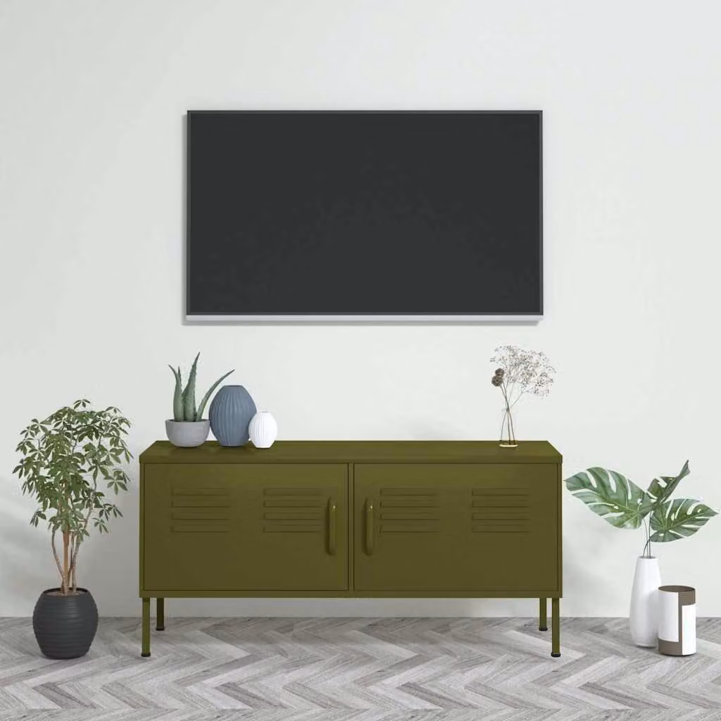 Mobile TV vidaXL in metallo verde oliva L: 105 cm, P: 35 cm, H: 50 cm – 1