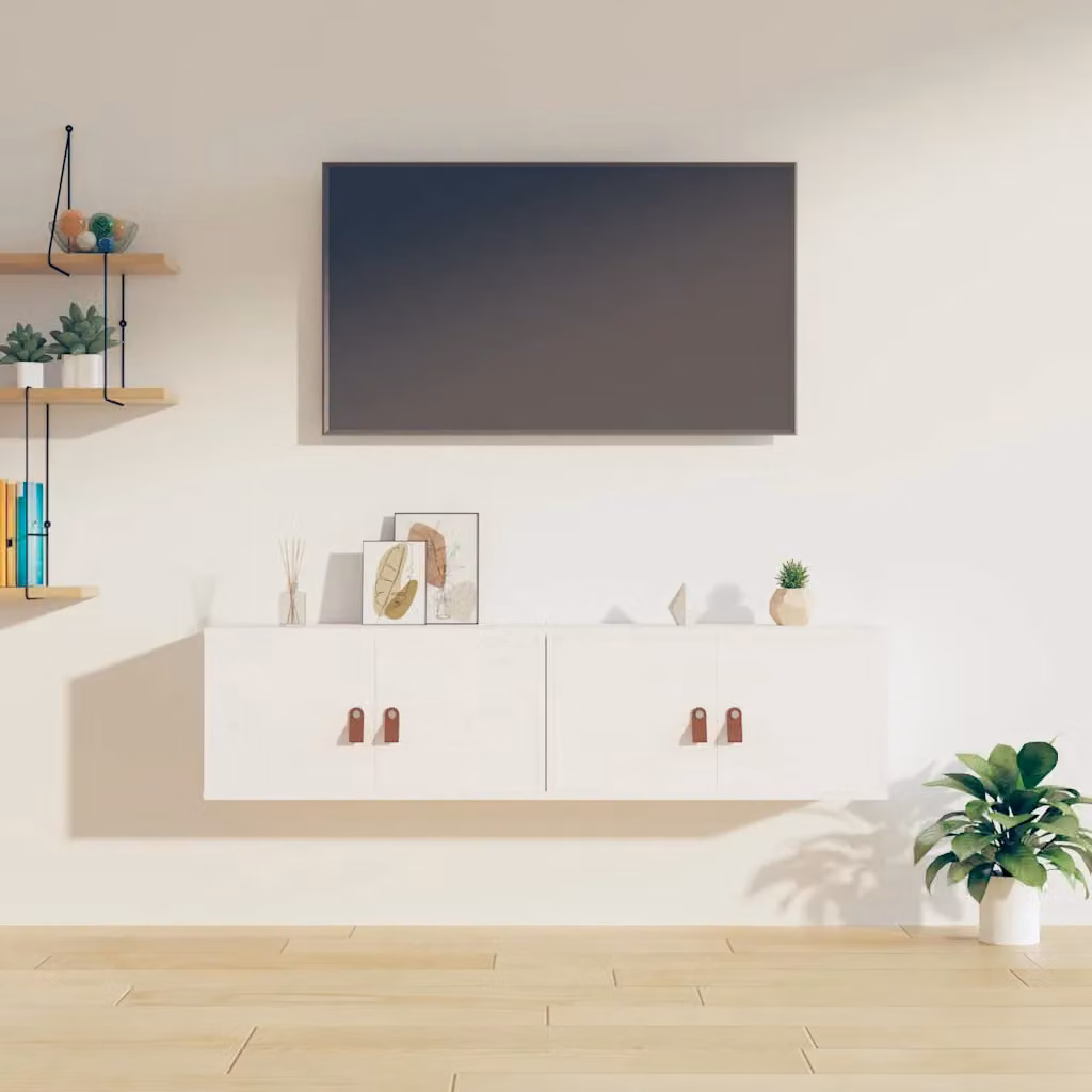 Set di 2 pensili vidaXL in legno massello di pino bianco stile rustico L 60 cm x P 30 cm x H 30 cm