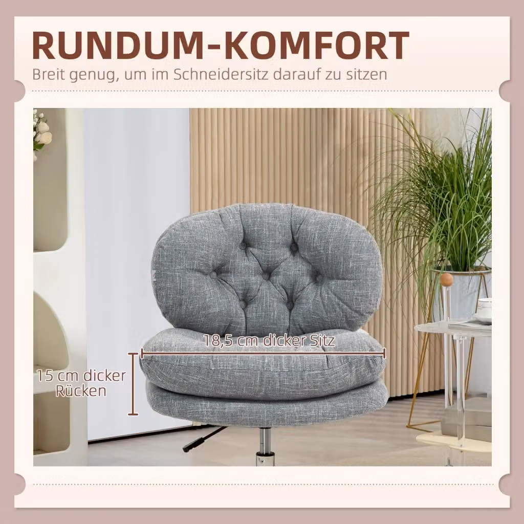 Sedia da ufficio ergonomica moderna in tessuto grigio con struttura in metallo e plastica, L: 54 cm, P: 65 cm, H: 120 cm – 2