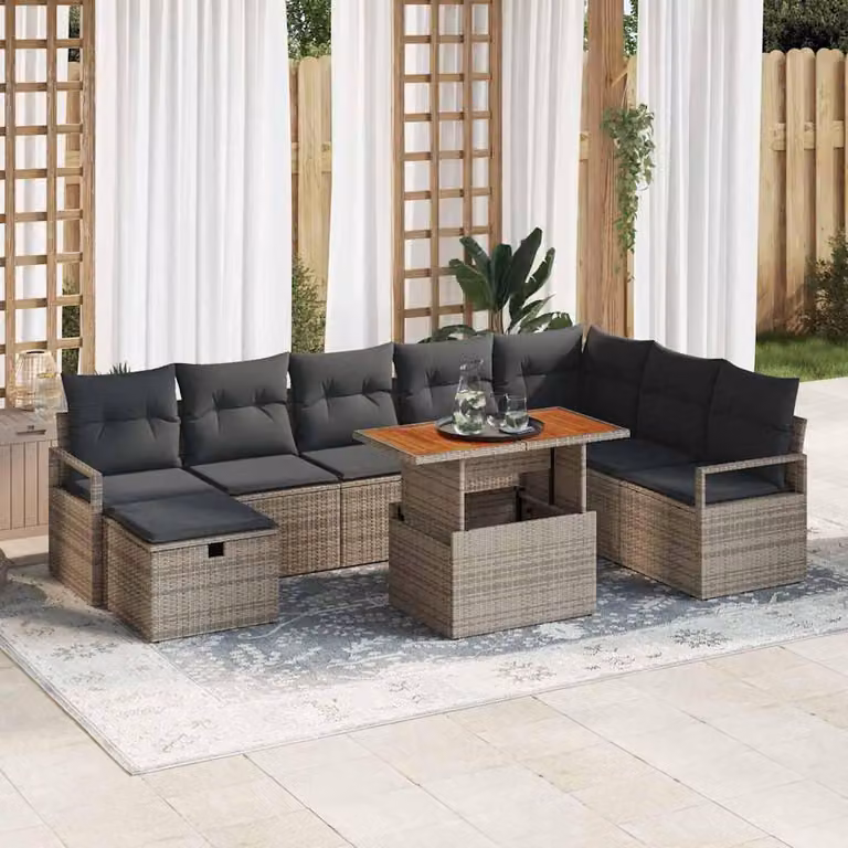Maison Exclusive - Set da giardino con divano, 9 pezzi, grigio, rattan sintetico
