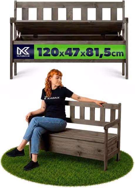 Panchina da giardino in legno KADAX con schienale e contenitore per cuscini, colore marrone
