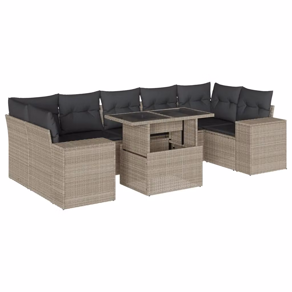 vidaXL Set Divano da Giardino a L 8pz in Polyrattan Grigio Antracite con Cuscini e Tavolino – 2