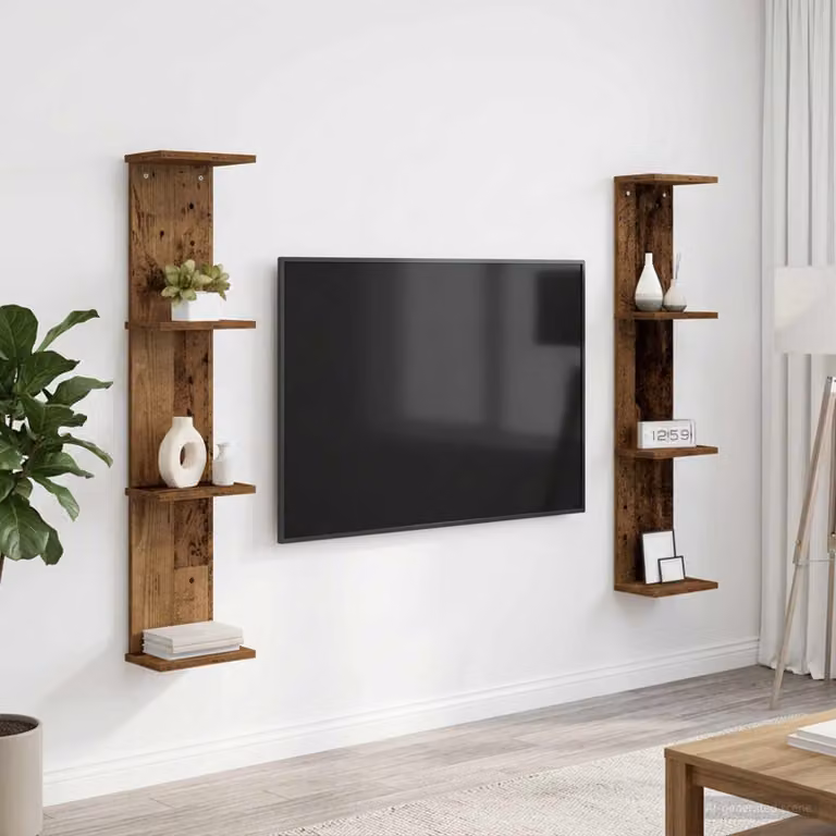 Set di 2 Scaffali da parete vidaXL in Legno antico Marrone L/P/H: 22 x 15 x 100 cm