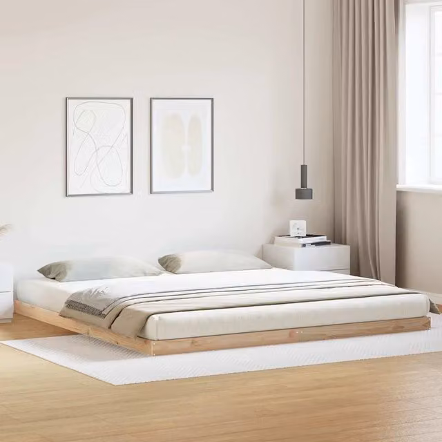 Struttura letto a pavimento moderna vidaXL in pino massello colore naturale L: 200 cm, P: 220 cm