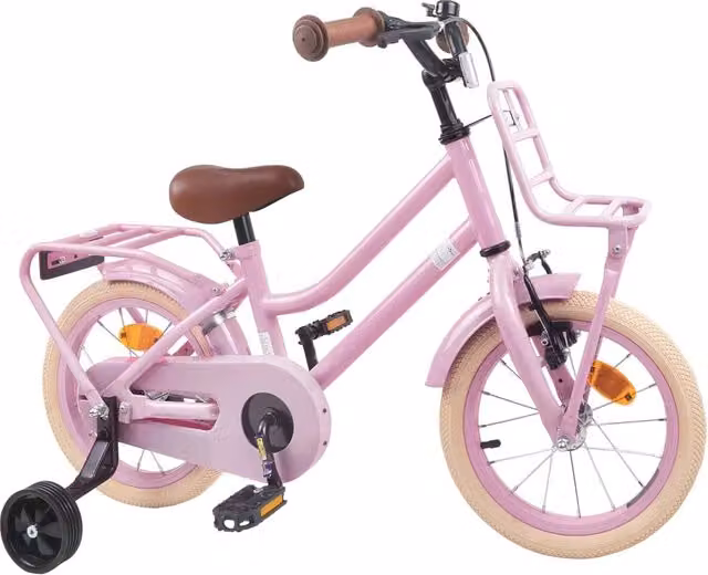 Bicicletta per bambini da 14 pollici rosa con struttura in metallo e pneumatici in gomma