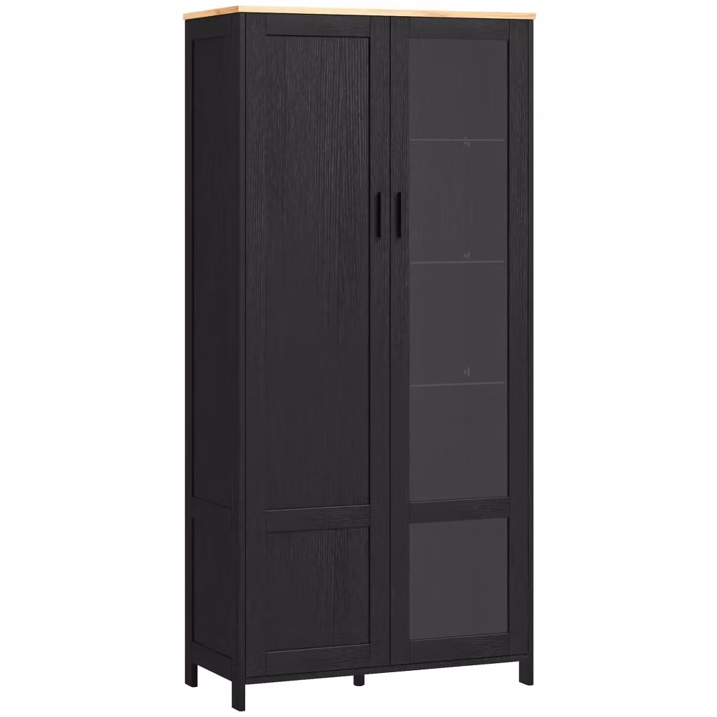 Mobile Dispensa Cucina Moderno DESIGN IN con 8 Ripiani Regolabili e Ante in Vetro, L: 76 cm, P: 36 cm, H: 160 cm, Nero e Legno – 2