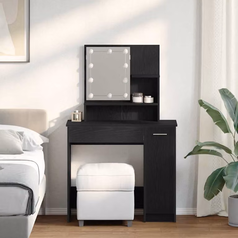 vidaXL Tavolo da Trucco Moderno con Cassetto in Rovere Nero, L 86,5 x P 35 x H 136 cm