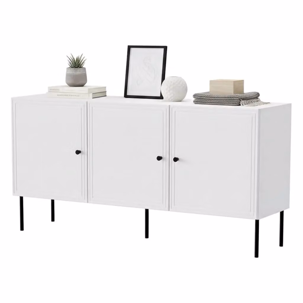 Madia da salotto DMORA Vigasio, mobile moderno con design geometrico e finitura opaca, Bianco, L: 151 cm, P: 40 cm, H: 75 cm – 2