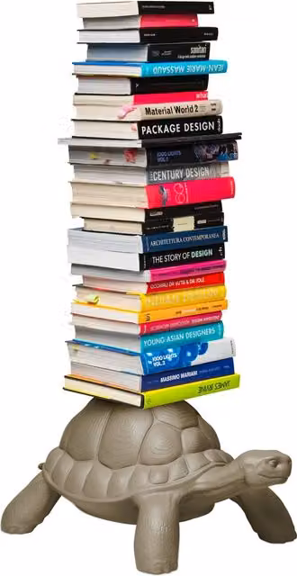 Libreria porta libri Turtle Carry Qeeboo in metallo e plastica, colori grigio e beige