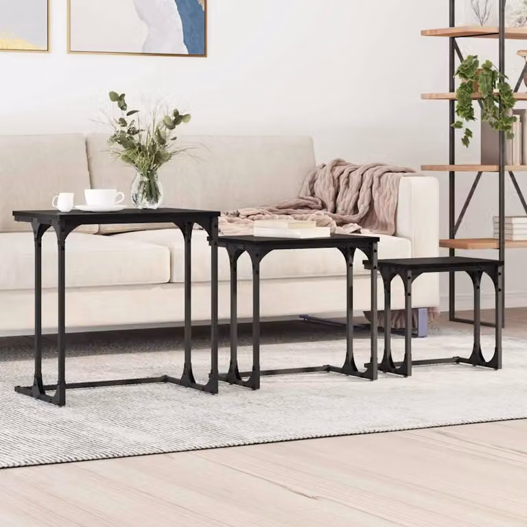 Set di 3 tavolini da caffè nesting vidaXL in stile industriale, colore nero, L/P/H: 50.5 x 35 x 53 cm