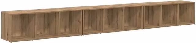 Set di 3 mobili porta TV in rovere artigianale stile rustico, colore beige e marrone, L/P/H: 37 x 35 x 107 cm – 1