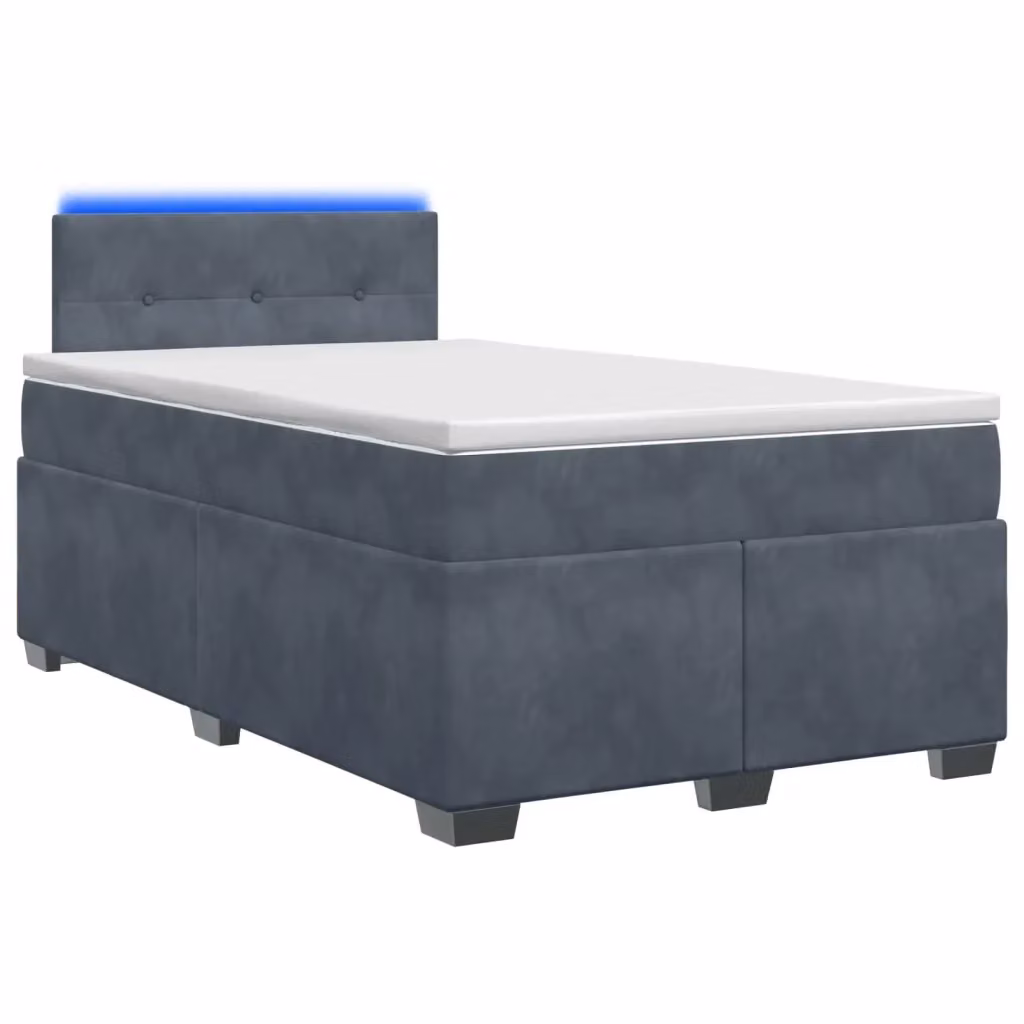 Letto con Box Spring e Materasso Ibrido vidaXL in Velluto Grigio con Illuminazione LED e Porte USB L/P: 120 x 200 cm – 2