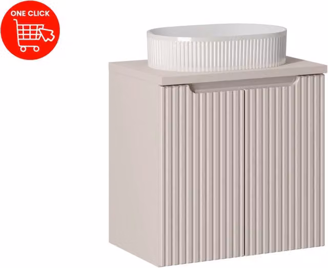 Set mobili bagno Beyond Nova Cashmere beige con piano e lavabo da appoggio, L: 60 cm, P: 40 cm, H: 1 cm
