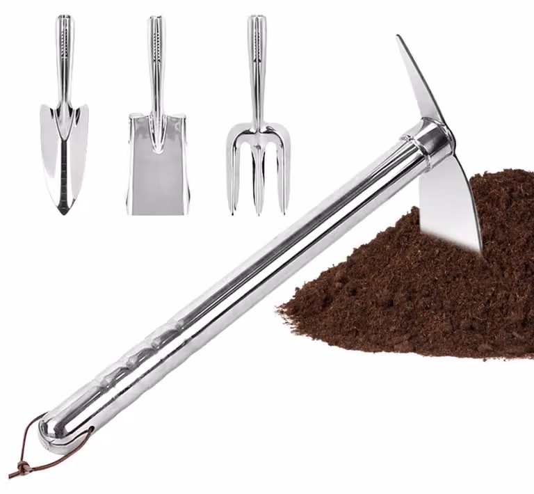 Set di 4 utensili da giardino in acciaio inossidabile