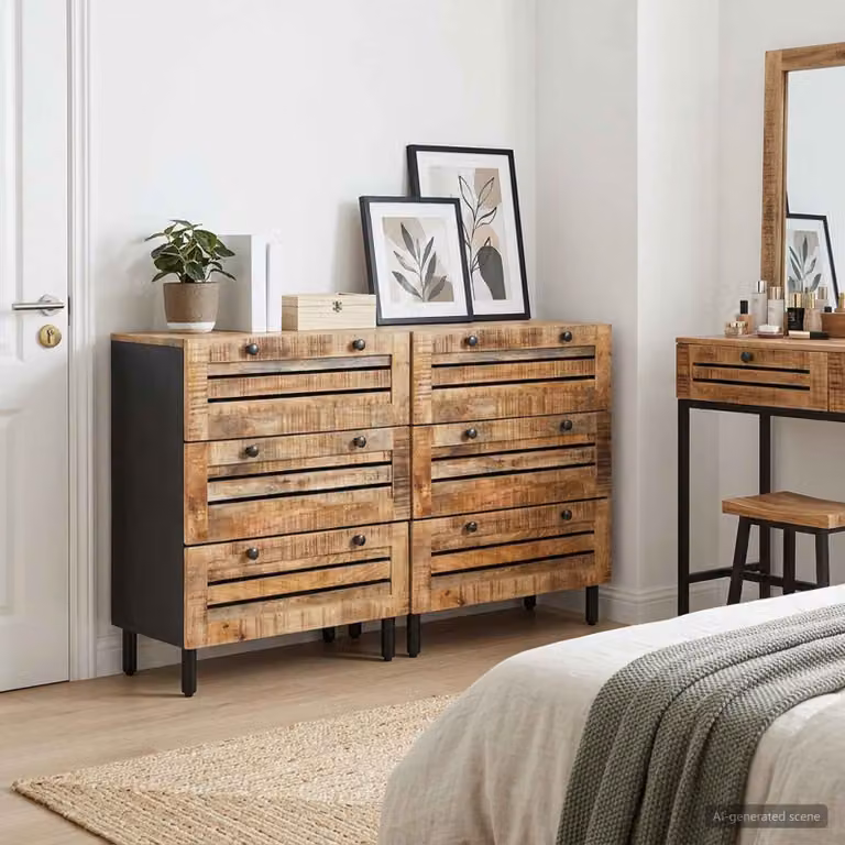 Set di 2 armadi di stoccaggio moderni vidaXL in legno di mango, colore marrone multicolore, L 120 x P 33 x H 75 cm