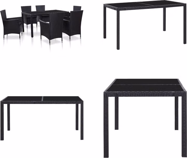 vidaXL set da pranzo da giardino 7 pezzi in rattan nero - Set di mobili da giardino - Set di mobili da giardino - Tavolo e sedie da giardino - Tavoli e sedie da giardino