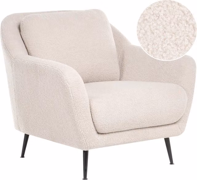 Poltrona Tappezzeria in tessuto ferro Gambe nere con braccioli Seduta spessa Stile moderno Soggiorno Beige