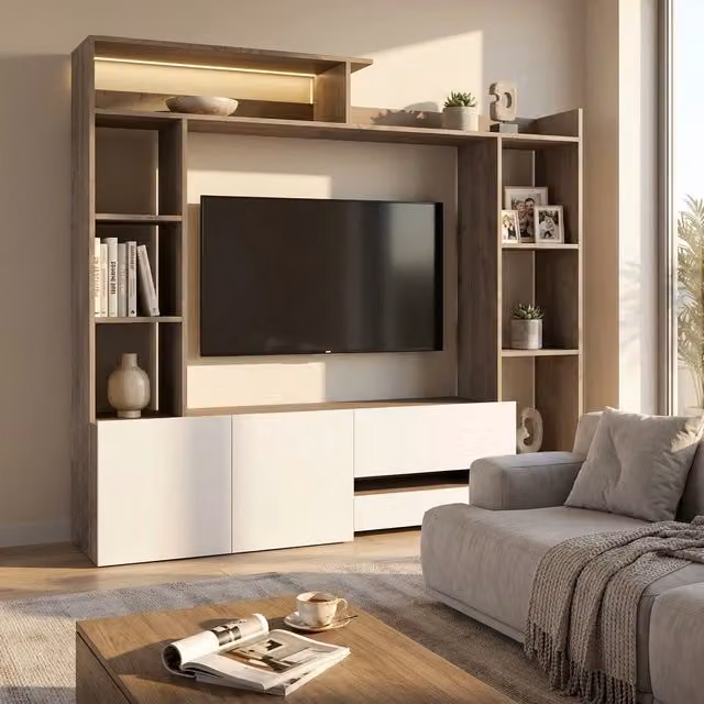 Parete Attrezzata per Soggiorno in Legno Composito cm 180x40x165 - THEO