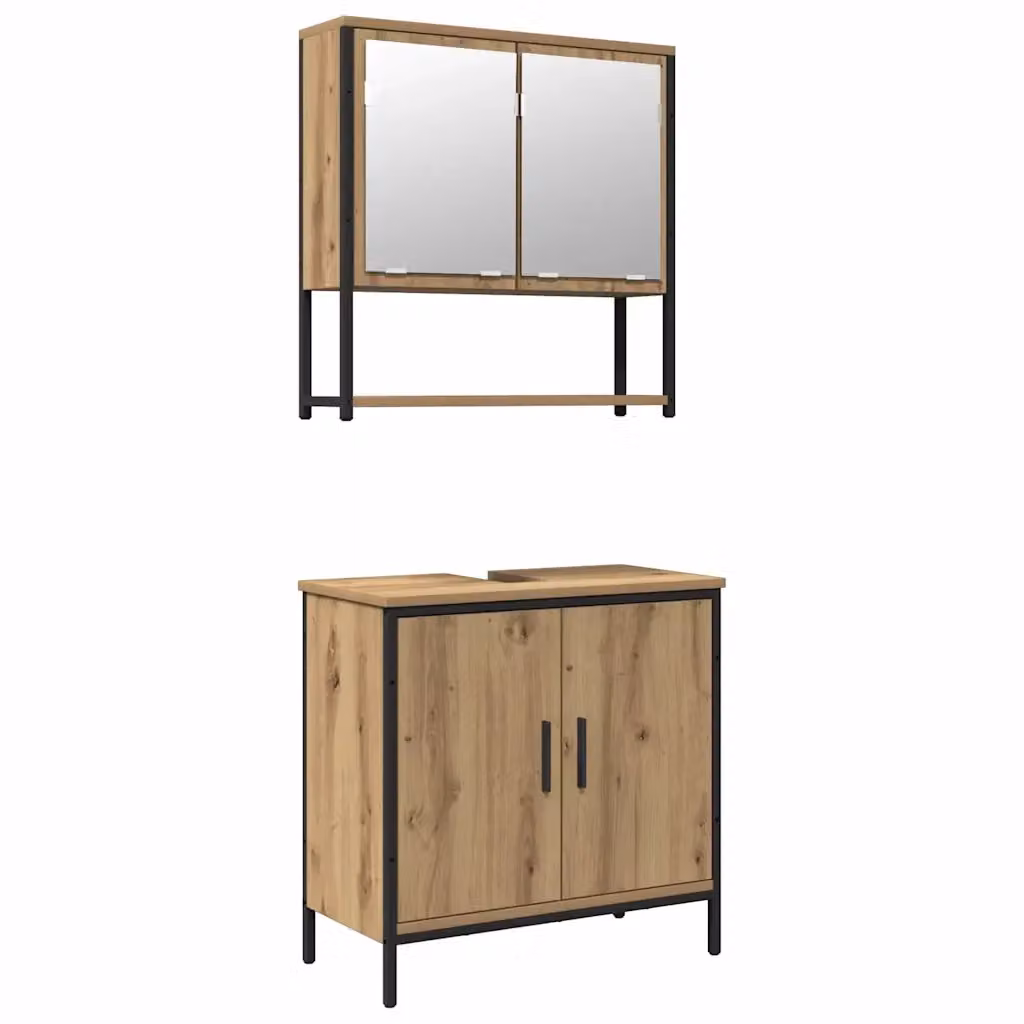 Set di mobili da bagno moderno vidaXL composto da mobile lavabo e armadietto con specchio in legno marretto, L/P/H: 60 x 30 x 60 cm – 2