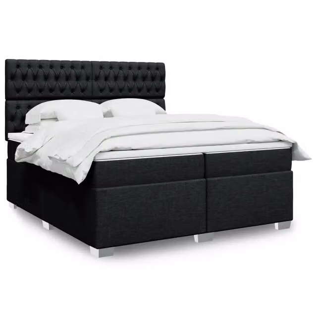 Letto Ibrido vidaXL con Giroletto a Molle e Materasso Nero e Bianco in Tessuto L/P/H: 200 x 200 x 150,5 cm