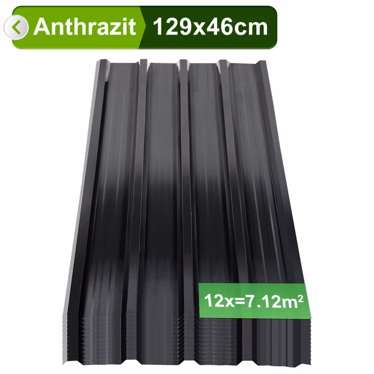 Lamiera trapezoidale 129x46cm antracite 12/24/36 pezzi Lamiera per tetto in acciaio per capannone carport - set di 12 (7m²)