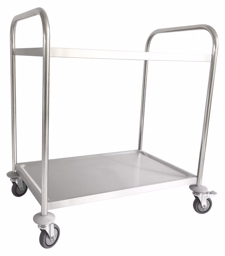 Carrello da portata STIER in acciaio inox, 4 ruote piroettanti, 810x460x900 mm, portata 100 kg, acciaio inox, 2 ripiani, carrello da cucina