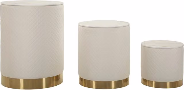 Set 3 Pezzi Pouf con Contenitore Shop Ø60x80 cm - Ø50x60 cm - Ø40x40 cm in Pino e MDF e Metallo