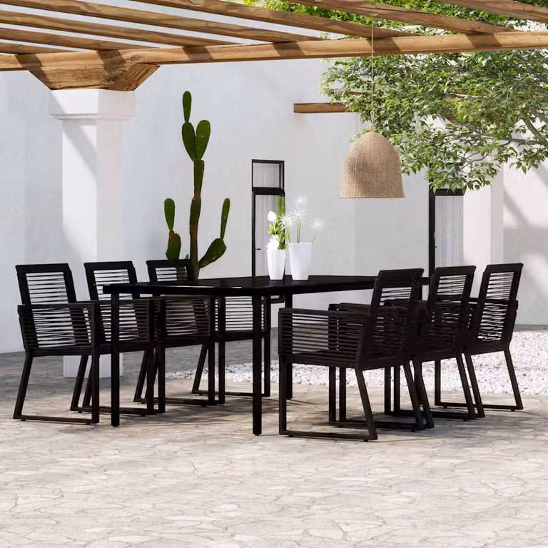 Set da pranzo da giardino vidaXL in metallo e vetro nero 7 pezzi