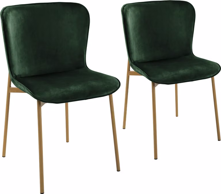 SVITA MARY Set da 2 sedie da pranzo, sedie imbottite senza braccioli, sedie da cucina, verde scuro e oro