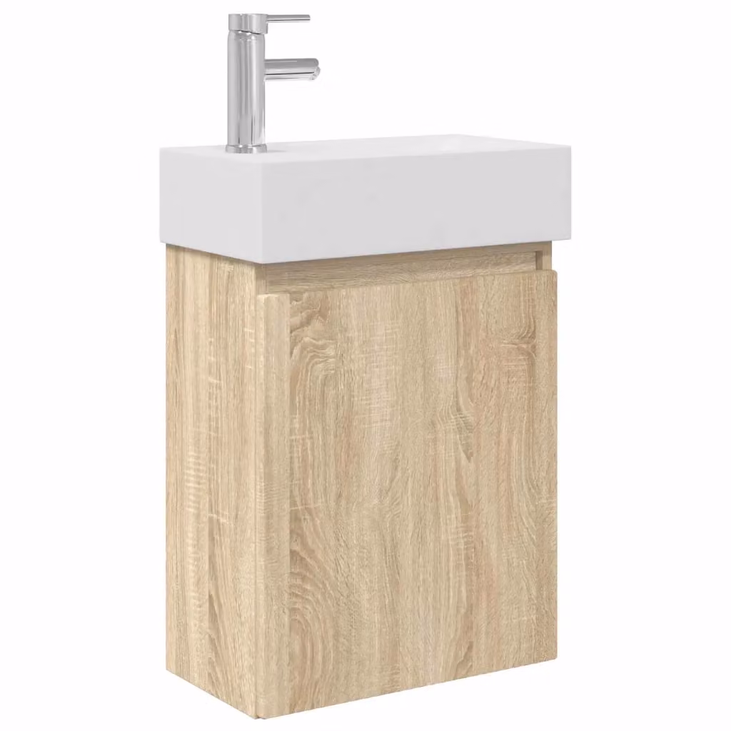 Mobile bagno sospeso vidaXL in rovere e bianco con lavabo in ceramica L/P/H: 45,5 x 22,5 x 84 cm – 2
