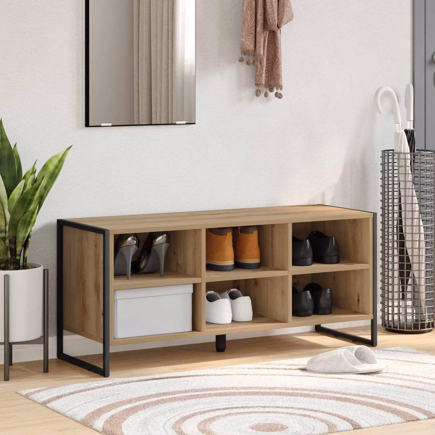 Scarpiera mobile vidaXL in stile industriale marrone con ripiani piatti, L: 100 cm, P: 35 cm, H: 44 cm