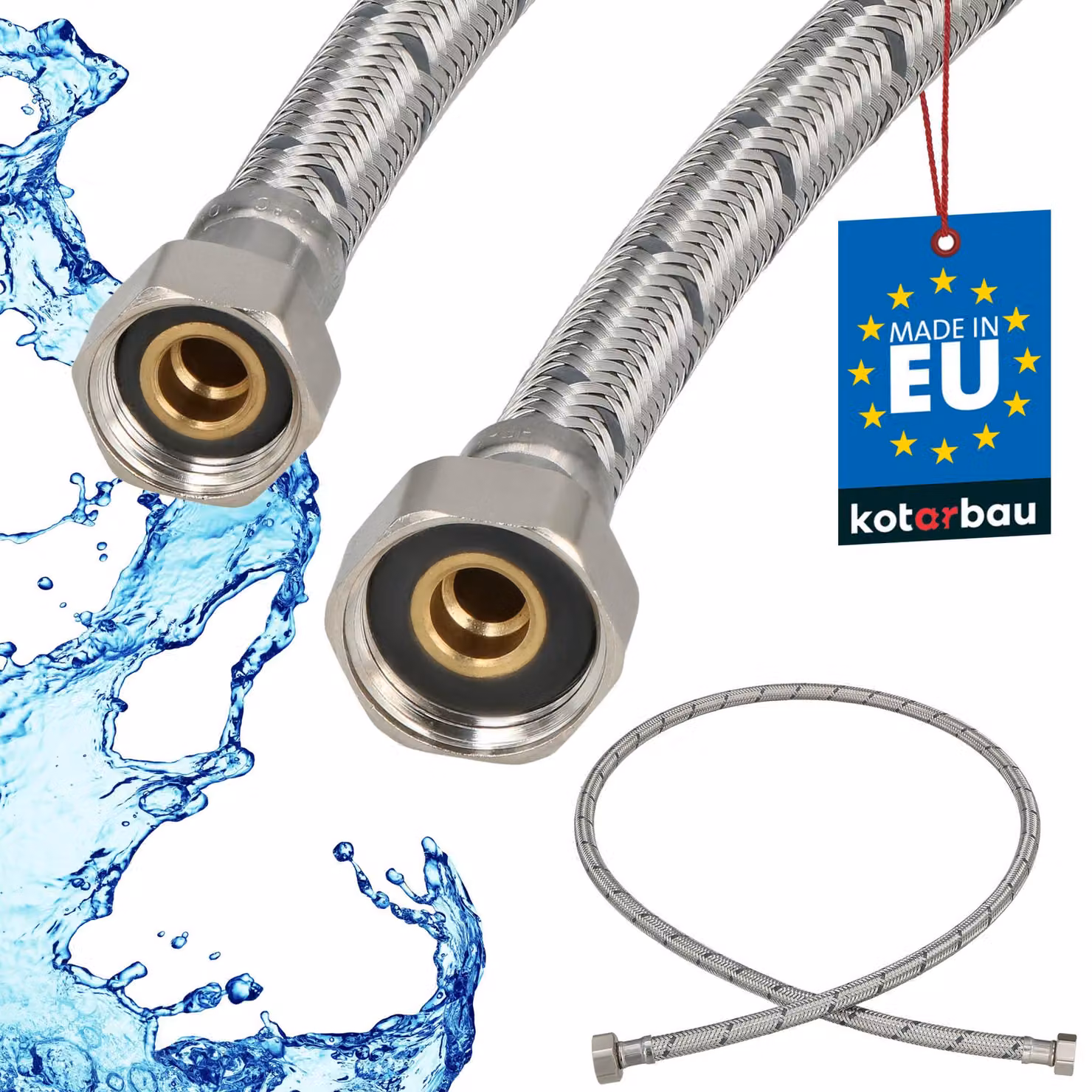 KOTARBAU® Tubo Flessibile per Rubinetto 1/2“ x 3/8“ Rivestito in Acciaio Inox 120 cm Tubo Flessibile per Rubinetto Cucina Argento